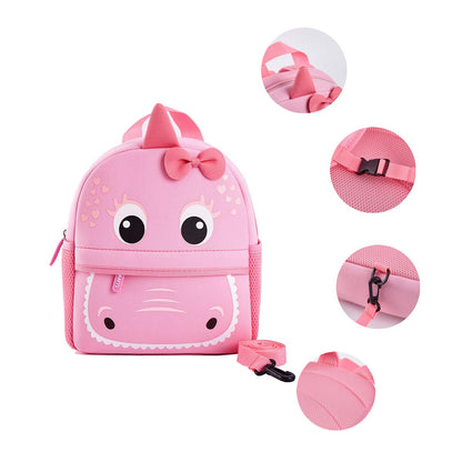 KK CRAFTS Preschool Toddler Backpack with Leash, 3D Cute Cartoon Neoprene Animal Schoolbag for Kids Boys Girls(Pink Dinosaur)