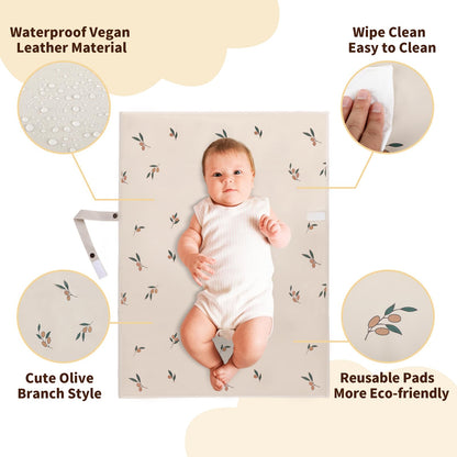 Vegan Leather Baby Changing Mat - Wipeable Portable Changing Pad, Foldable Travel Changing Mat for Baby, Newborns Toddlers Shower Gifts (Flower,20"*28")