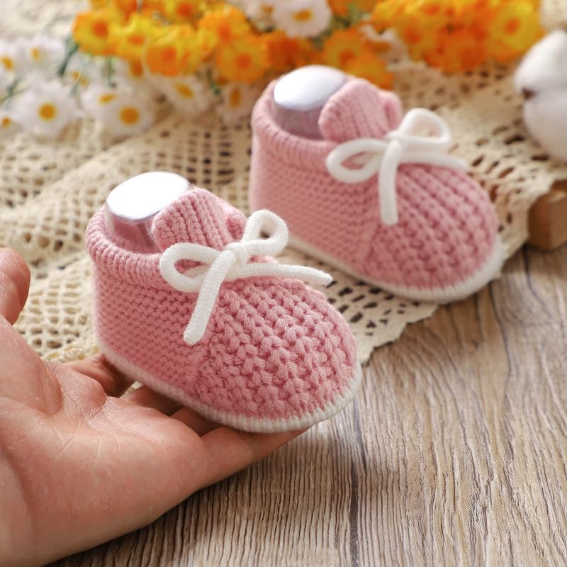 LAWKUL Baby Booties Knit Newborn Shoes Cozy First Walkers Infant Toddler Boots for Boy Girls 0-3 Months