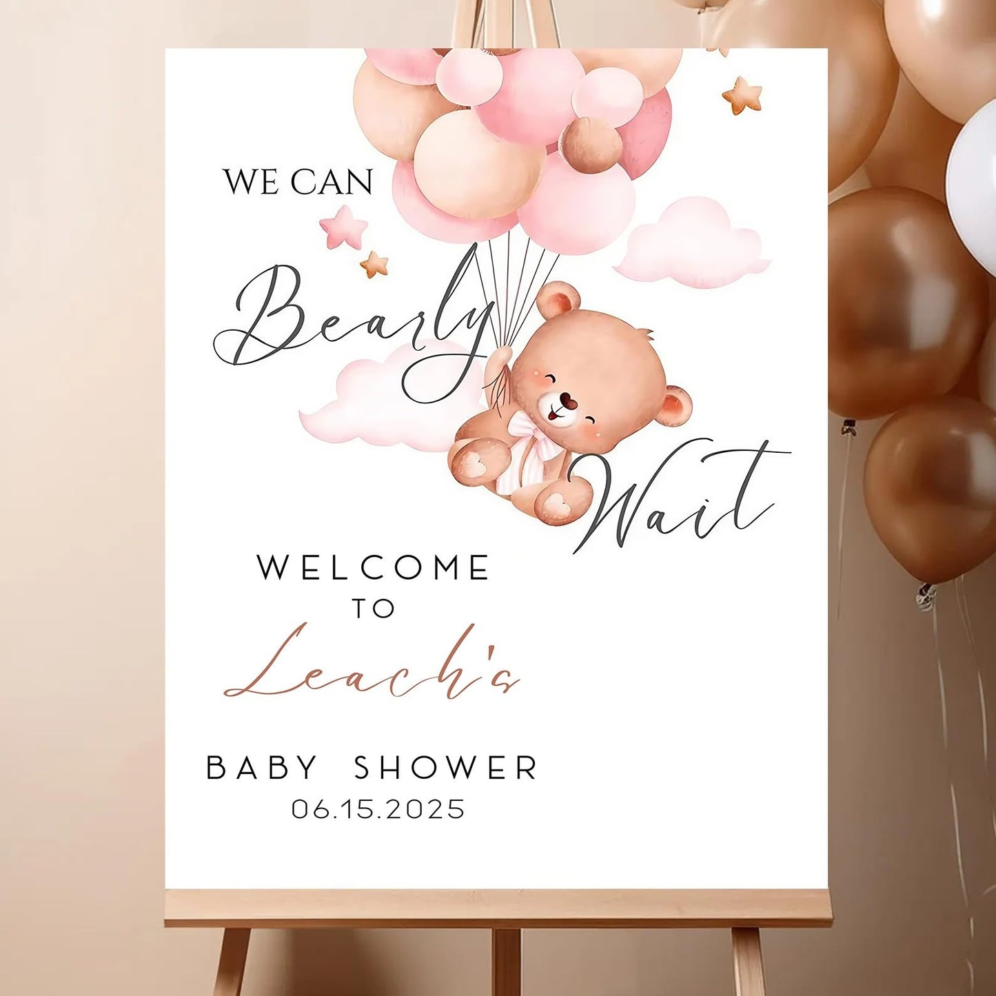 Personalized We Can Bearly Wait Baby Shower Welcome Sign, Welcome to Baby Shower Sign - Teddy Bear & Balloon Theme Décor #5