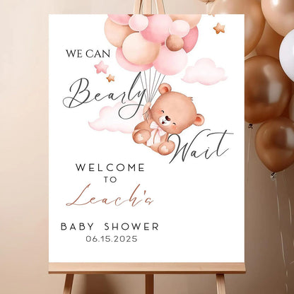 Personalized We Can Bearly Wait Baby Shower Welcome Sign, Welcome to Baby Shower Sign - Teddy Bear & Balloon Theme Décor #5
