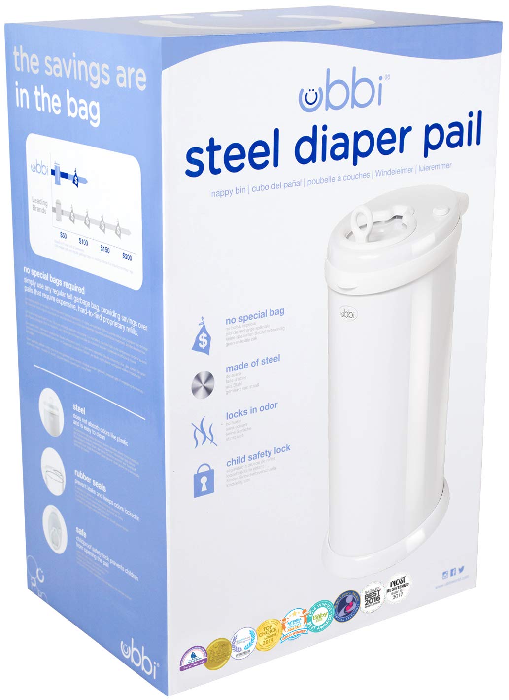 Ubbi Steel Odor Locking & Disposable Diaper Pail Plastic Bags, Single Pack, 25 Count, 13-Gallon Bags