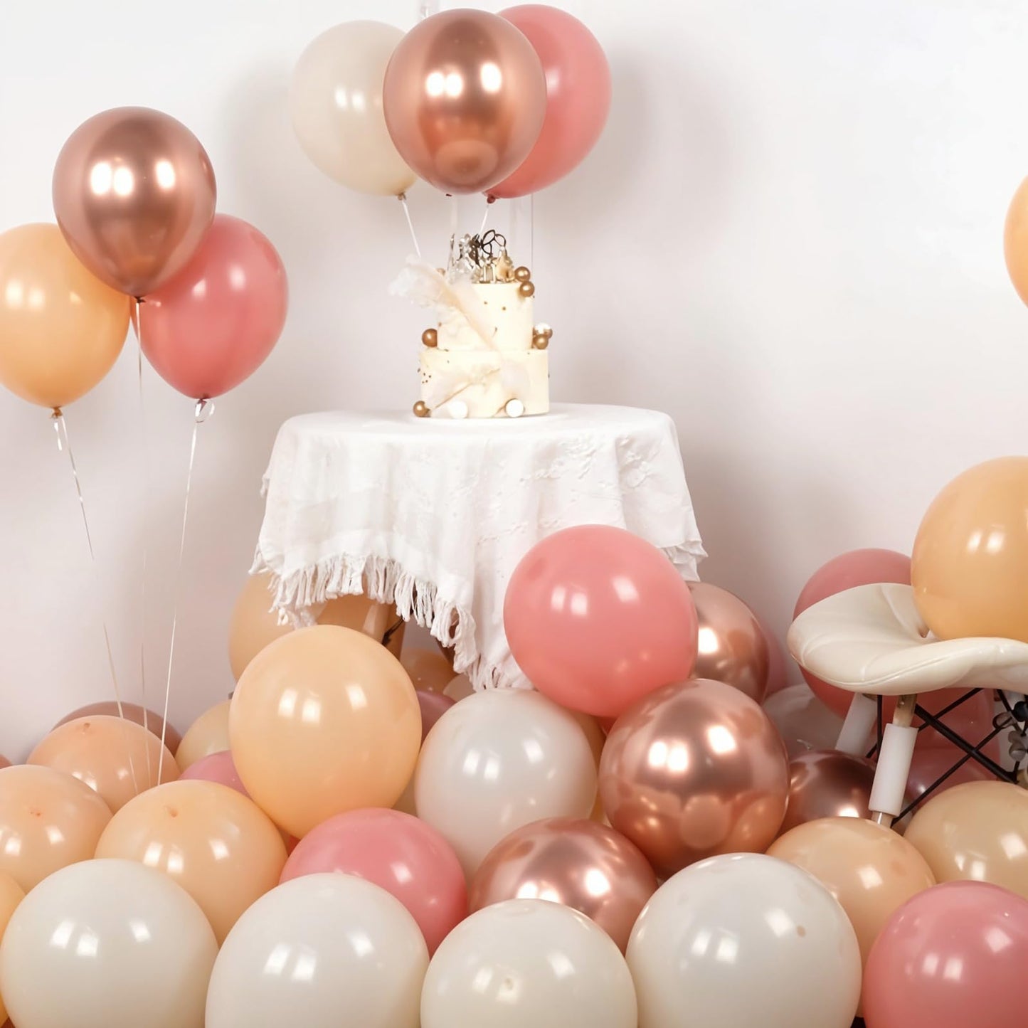 Retro Blush Pink Balloons, 60 Packs 12 Inch Dusty Pink Metallic Chrome Rose Gold White Sand Nude Balloons for Bridal Baby Shower Girls Boho Birthday Wedding Decorations Supplies
