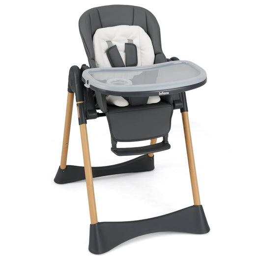 INFANS Baby High Chair, High Chairs for Babies & Toddlers with Adjustable Height Backrest Footrest Removable Tray, Easy to Clean PU Seat Convertible Quick Folding Portable Highchair (Dark Gray)