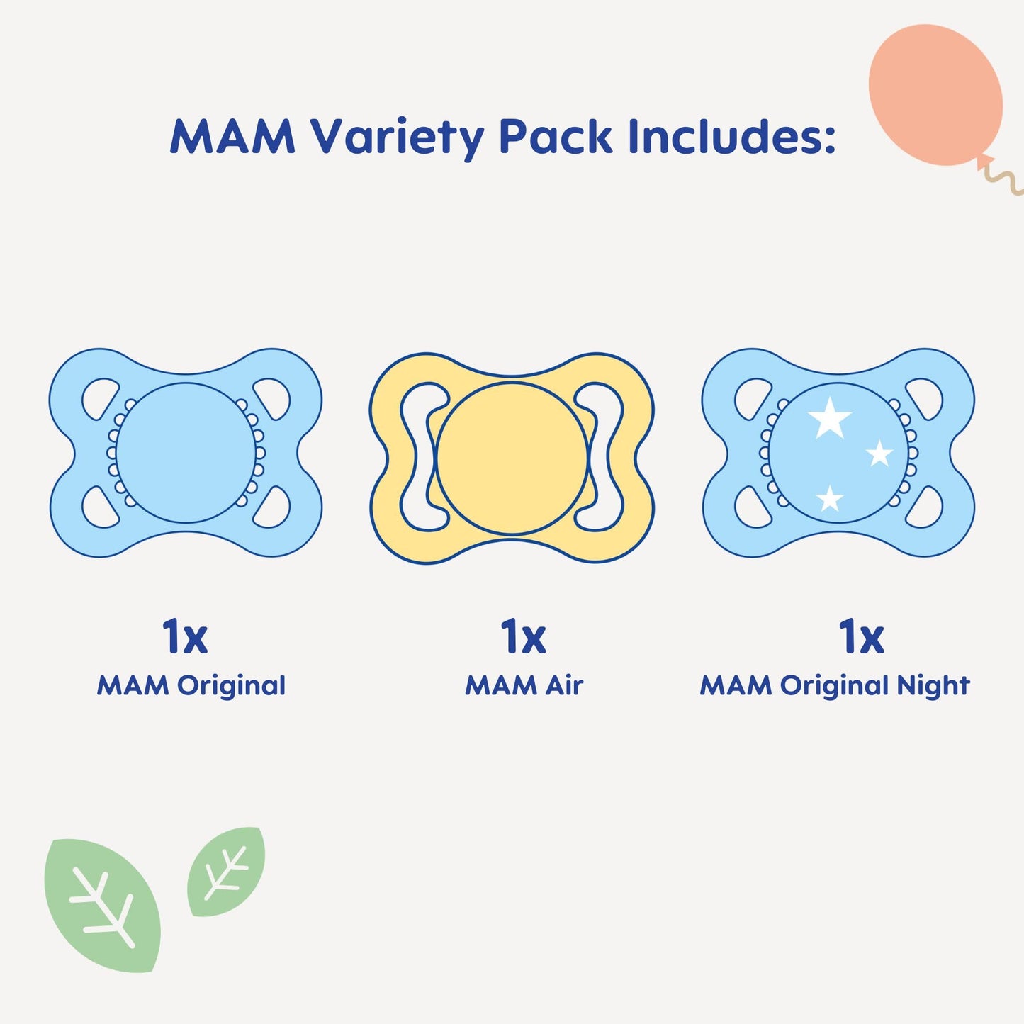 MAM Variety Pack Baby Pacifier, Includes 3 Types of Pacifiers, Nipple Shape Helps Promote Healthy Oral Development, 3 Pack, 0-6 Months, Girl