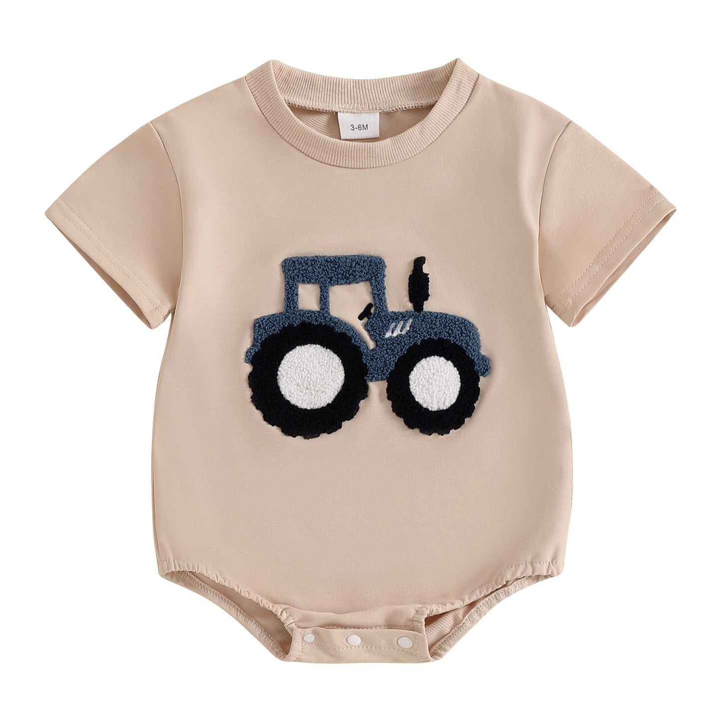 Baby Boy Summer Bubble Romper Tractor Embroidery Short Sleeve Bodysuit Infant Cute Outfit Farm Clothes