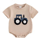 Baby Boy Summer Bubble Romper Tractor Embroidery Short Sleeve Bodysuit Infant Cute Outfit Farm Clothes