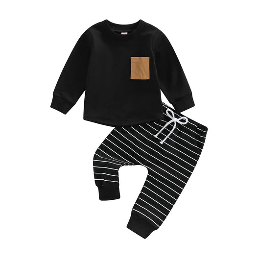 Toddler Baby Boy Fall Winter Outfit Contrast Color Long Sleeve Sweatshirts Stretch Jogger Pants Newborn Clothes Set