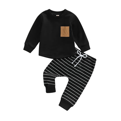 Toddler Baby Boy Fall Winter Outfit Contrast Color Long Sleeve Sweatshirts Stretch Jogger Pants Newborn Clothes Set