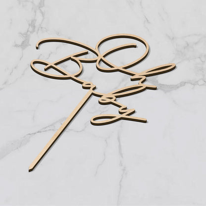 Oh Baby Cake Topper in Wood Greeny Baby Shower Cake Topper Decoration