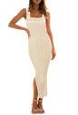 MEROKEETY Women's 2025 Summer Spring Bodycon Midi Dress Vacation Sleeveless Ribbed Knit Striped Party Sweater Dresses