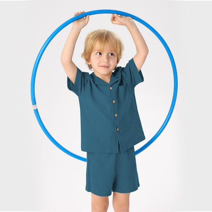 XMWEALTHY Toddler Baby Boy Summer Clothes Color Block Short Sleeve Button-down Shirt Tops + Cotton Pants Outfit Set