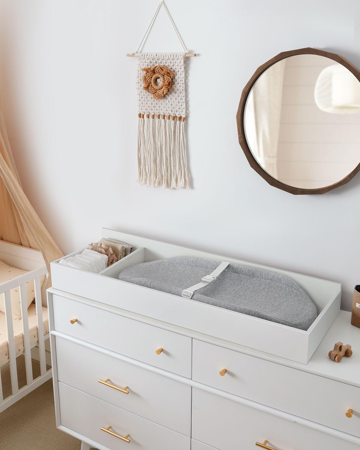 Blissful Diary Baby Changing Pad with Waterproof Lining Foam, Includes a Soft & Washable Cover, Contoured Changing Table Pads for Dresser Top with Non-Slip Bottom, 32”×16” (Grey, Avocado)