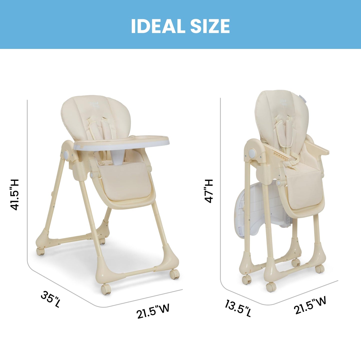 Delta Children Little Folks 2-in-1 SlimFold High Chair for Babies and Toddlers, Sage Green