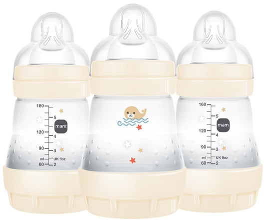 MAM Easy Start Anti-Colic Baby Bottles, Extra Slow Flow, Breastfeeding-Like Silicone Nipple Bottle, Reduces Colic, Gas, & Reflux, Easy-to-Clean, BPA-Free, Vented Baby Bottles for Newborns, 0-3 Months