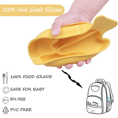Silicone Suction Plates for Baby Toddler with Spoon Fork set Divided Dinosaurs Plates Self Feeding Training Baby Dinner Plate-Green Dinosaurs Plate Set