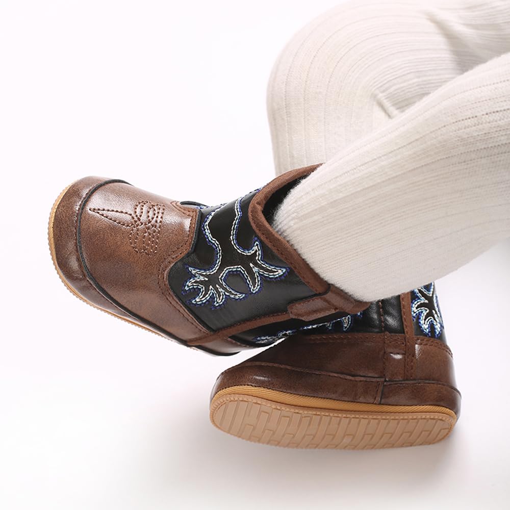 Kuner Baby Cowboy Boots Western Boots Toddler Cowboy Bootie Soft Sole Non-Slip Crib Shoes for Infant Boys Girls0-18 Months