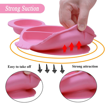 Silicone Suction Plates for Baby Toddler with Spoon Fork set Divided Dinosaurs Plates Self Feeding Training Baby Dinner Plate-Green Dinosaurs Plate Set