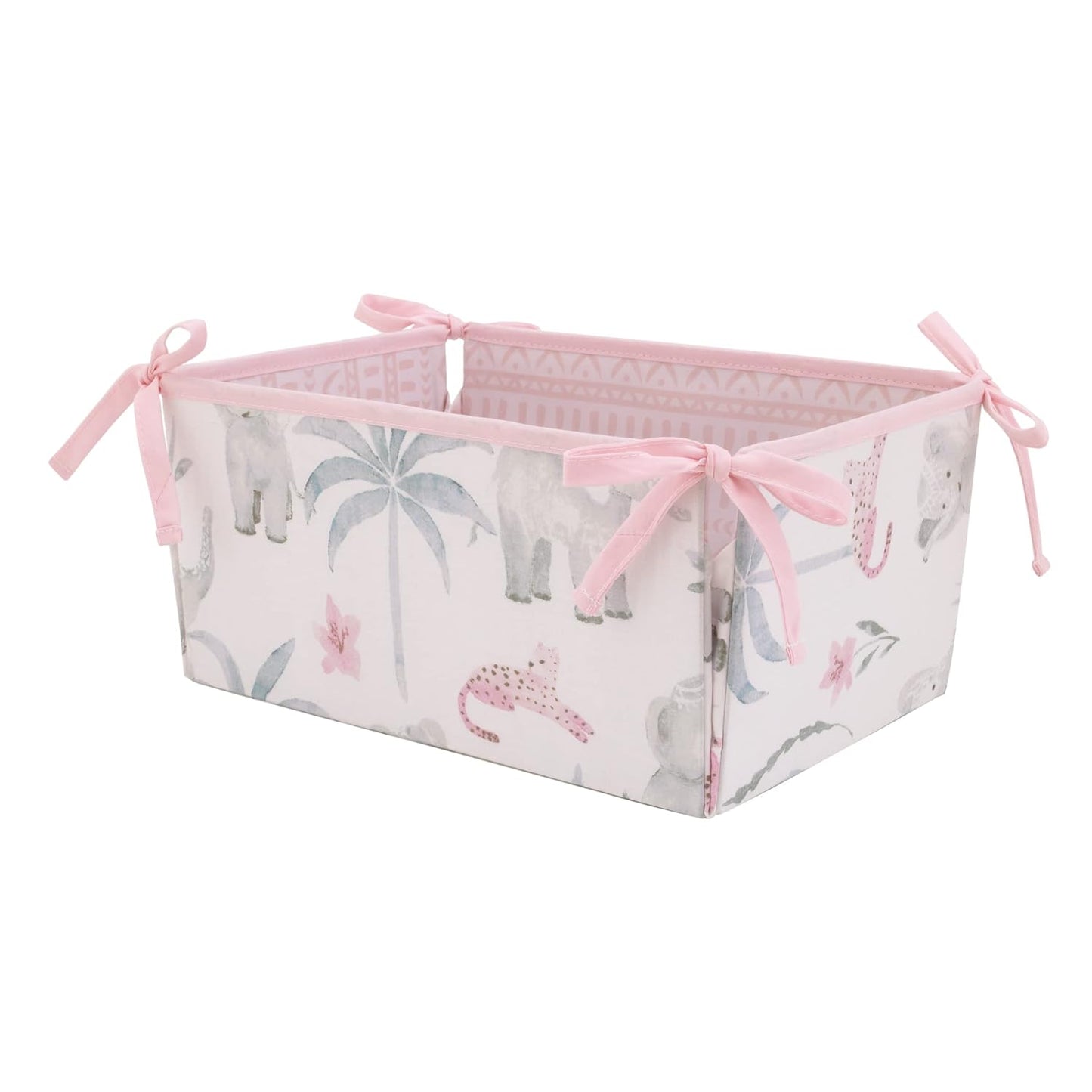 NoJo Tropical Princess Elephant/Jungle Pink and Green 4 Piece Crib Bedding Set - Comforter, Fitted Crib Sheet, Dust Ruffle and Storage