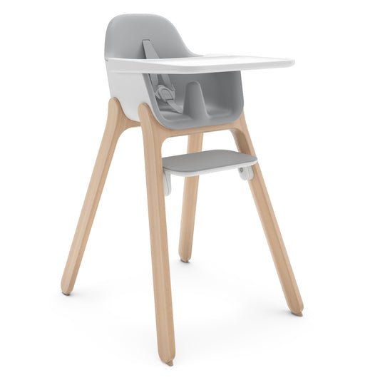 UPPAbaby Ciro High Chair/Sleek, Easy-to-Clean Design/Perfect-Fit Tray to Bring Baby to Table/Patent-Pending Harness/Dual-Position, 180-Degree Rotating Footrest/Caleb (Steel Blue/Rubberwood)