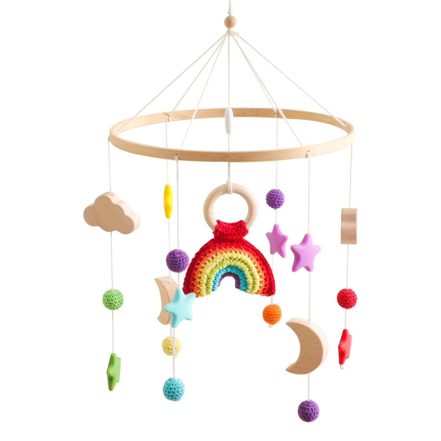 Wooden Crib Mobile Arm | Baby Crib Mobile Arm Wooden Holder | Rotatable Adjustable Anti Slip Attachment Clamp for Sturdy Mobile Hanger (Curved Arm)