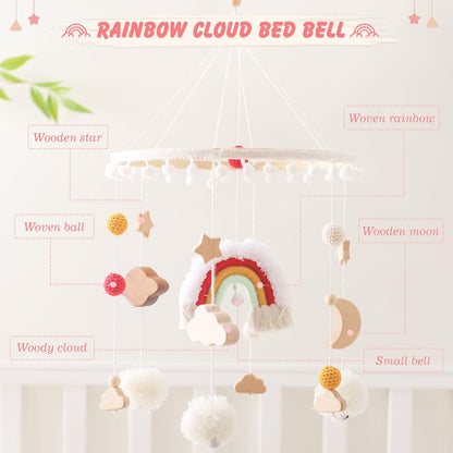 Baby Crib Mobile for Boys Girls| Boho Nursery Mobile| Gender Neutral Hand-Crocheted Mobile| Ceiling Mobile - Stars, Clouds, Moon