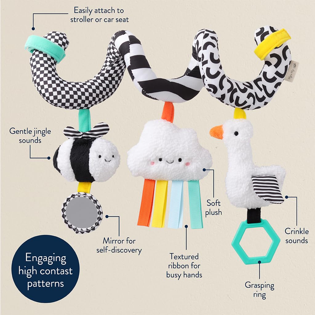 Itzy Ritzy Spiral Car Seat & Stroller Activity Toy - Stroller & Car Seat Toys for Ages 0 Months and Up - Hanging Toys Include Dangling Ring, Mirror and Textured Ribbons (Pastel Rainbow)