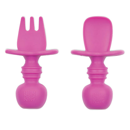 Bumkins Disney Baby Utensils Set, Chewtensils Silicone Spoons for Dipping, Self-Feeding, Baby Led Weaning, Trainer Learning, First Stage Eating, Soft Fork and Spoon, Babies 6 Months, Minnie Mouse