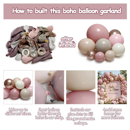 Dusty Pink Rose Balloon Garland Double Stuffed Mauve Light Pink Latex Blush Nude Beige Champagne Gold Balloon Arch Kit for Boho Birthday Baby Bridal Shower Neutral Wedding Party Decor
