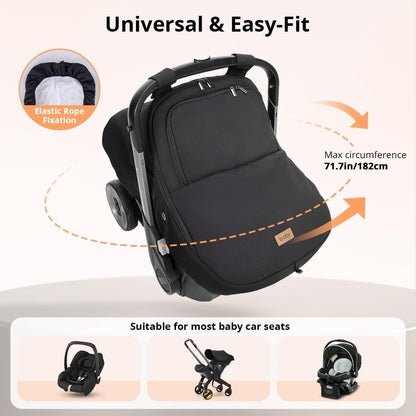 Bioby Winter Baby Car Seat Cover, Infant Car Seat Cover for Boy Girl, Roomy, Cozy, Warm, Waterproof Baby Carseat Covers Canopy with Thickened Fleece Lining, Breathable Hole, Universal Fitted Black