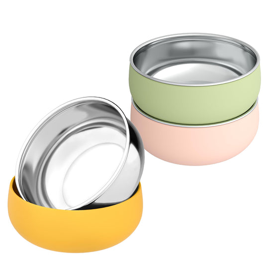 Bella's Friends Stainless Steel Baby Bowls with Silicone Sleeve 3 Pack, 4.3” for Toddlers Kids Feeding, Non-Slip, Non-Toxic, Mess-Free, Dishwasher Safe, Fit High Chair Size, Rose green Khaki