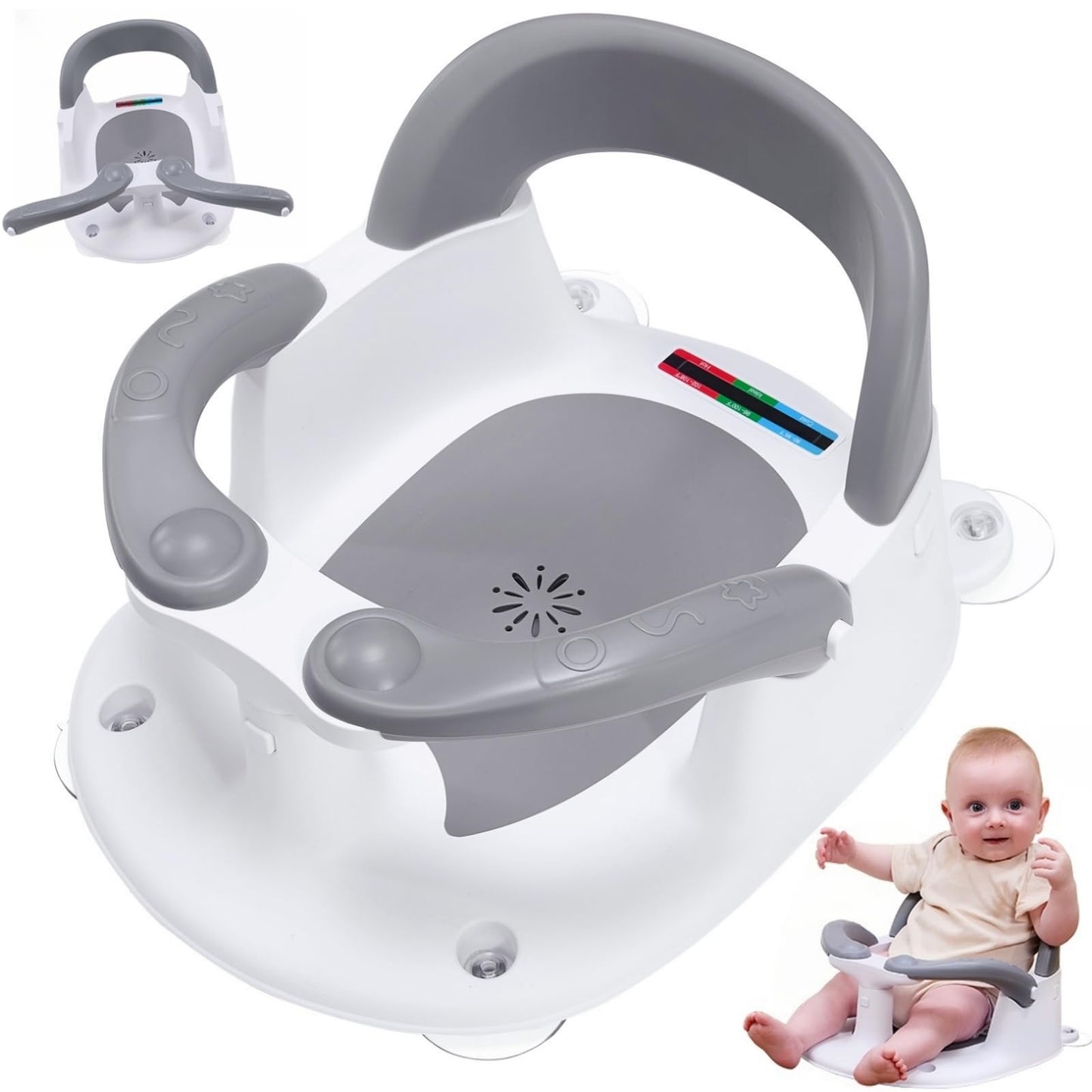 Baby Bath Seat for Babies 6 Months & Up Sitting Up,Infant Bath Seat with Temperature Alert+Open Backrest+on/Off Armrest,Toddler Bath seat Baby Bath Chair for Bathtub,Tub,Sink Pink