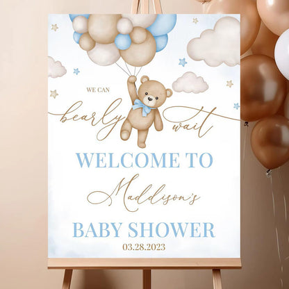 Personalized We Can Bearly Wait Baby Shower Welcome Sign, Welcome to Baby Shower Sign - Teddy Bear & Balloon Theme Décor #5