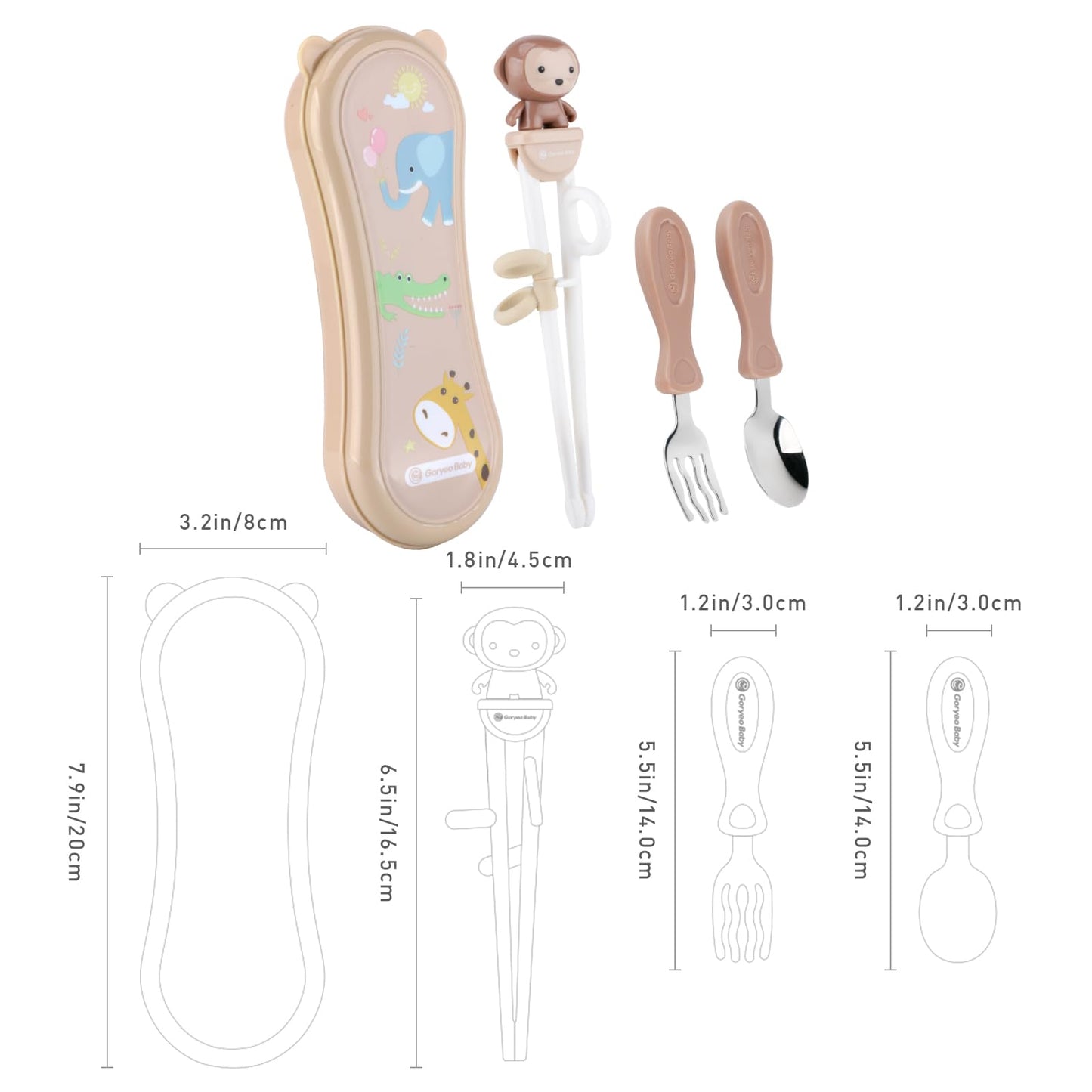 Toddler Utensils Stainless Steel Kids Silverware Set with Kids Spoons and Forks Set and Kids Chopsticks for Self Feeding Learning with Portable Case