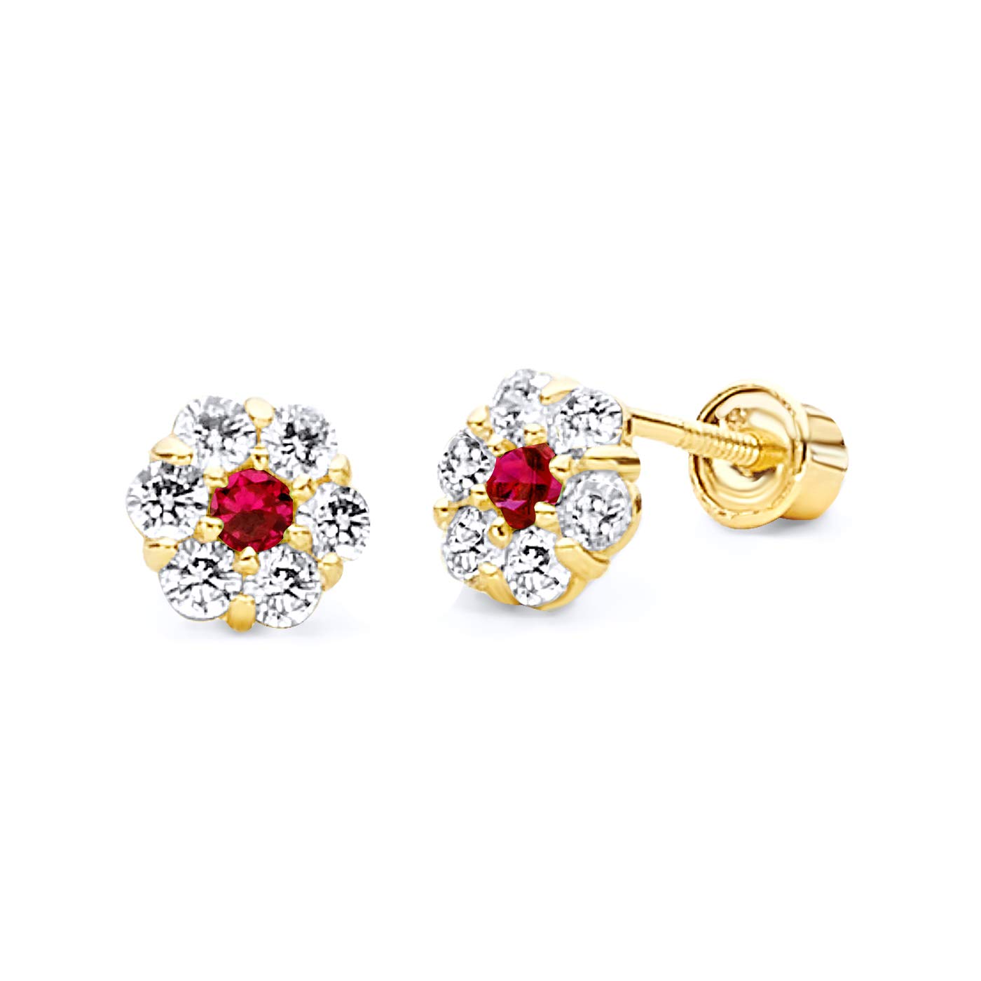 14k Yellow Gold Flower Stud Earrings with Screw Back - 12 Different Color Available