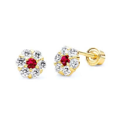 14k Yellow Gold Flower Stud Earrings with Screw Back - 12 Different Color Available