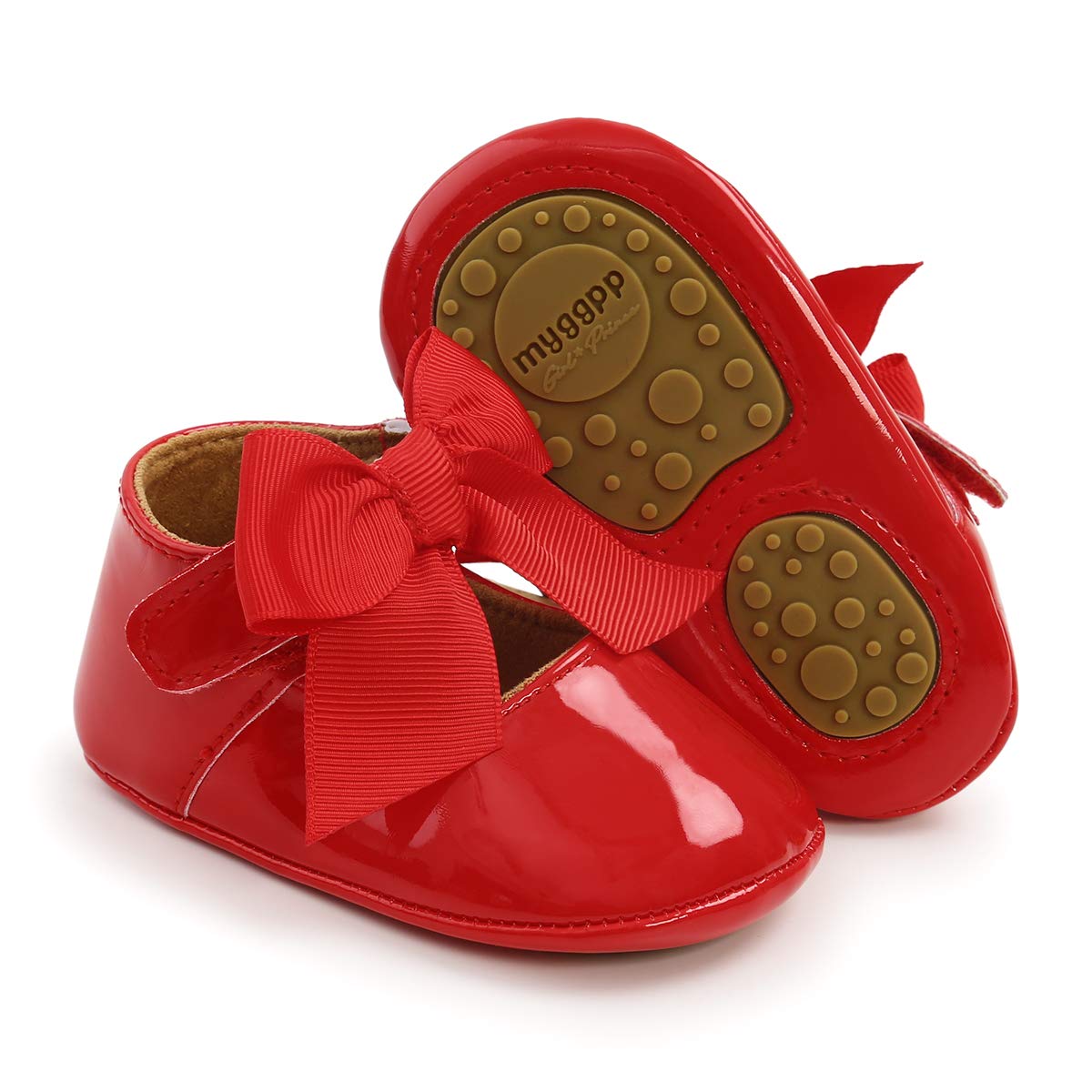 LAFEGEN Baby Girls Mary Jane Flats with Bownot Non Slip Soft Sole PU Leather Newborn Infant Toddler First Walker Cirb Dress Shoes