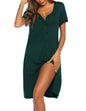 Ekouaer Women's Nightshirt Short Sleeve Button Down Nightgown V-Neck Sleepwear Pajama Dress