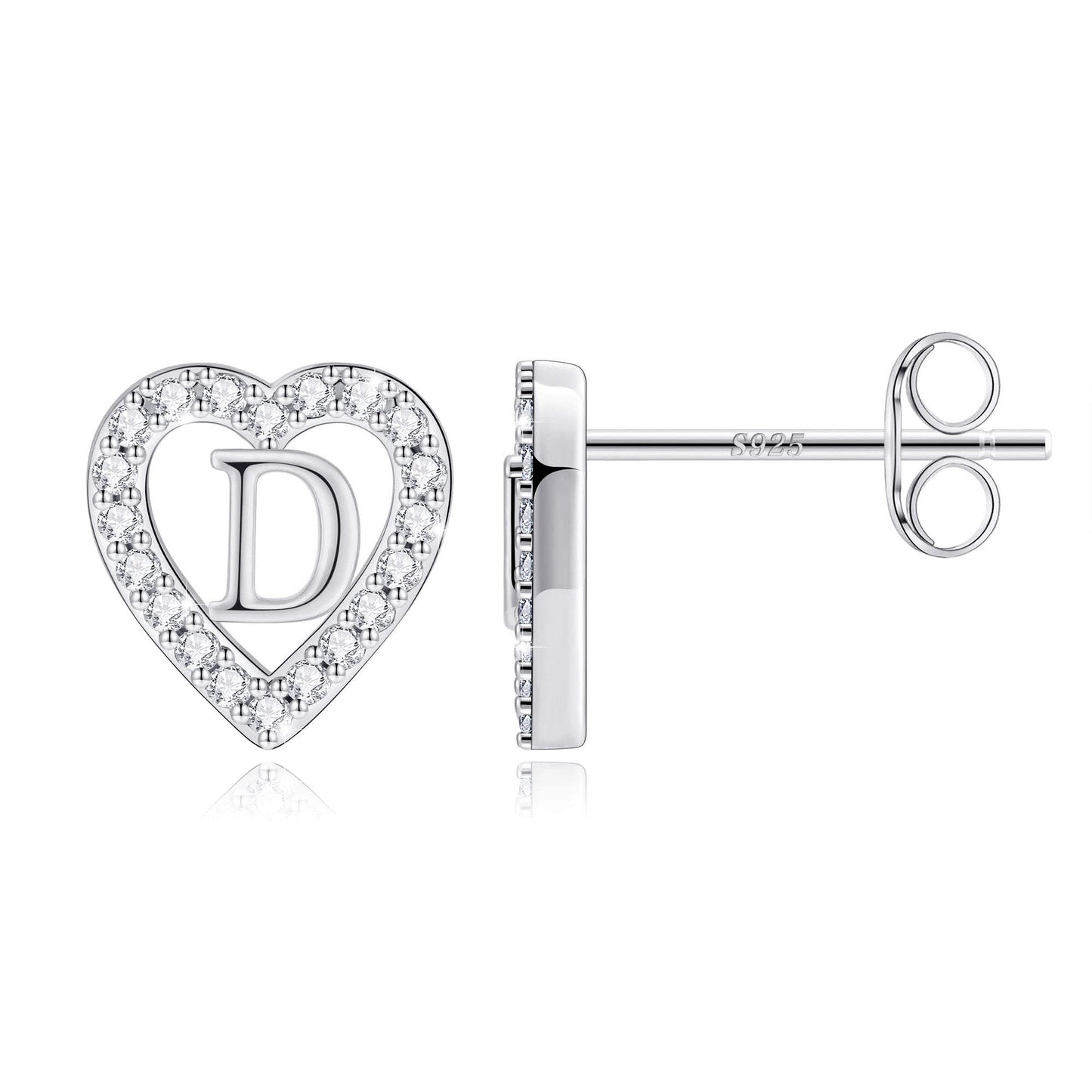 Anoup Heart Initial Stud Earrings - Gifts for Girls, Sterling Silver Post 14K Gold Plated All Over Hypoallergenic | CZ Simulated Diamond Stud Earrings | Birthday Gifts for Kids Toddlers Daughter