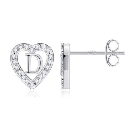 Anoup Heart Initial Stud Earrings - Gifts for Girls, Sterling Silver Post 14K Gold Plated All Over Hypoallergenic | CZ Simulated Diamond Stud Earrings | Birthday Gifts for Kids Toddlers Daughter