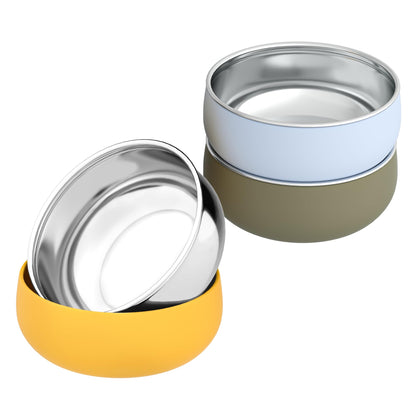 Bella's Friends Stainless Steel Baby Bowls with Silicone Sleeve 3 Pack, 4.3” for Toddlers Kids Feeding, Non-Slip, Non-Toxic, Mess-Free, Dishwasher Safe, Fit High Chair Size, Rose green Khaki