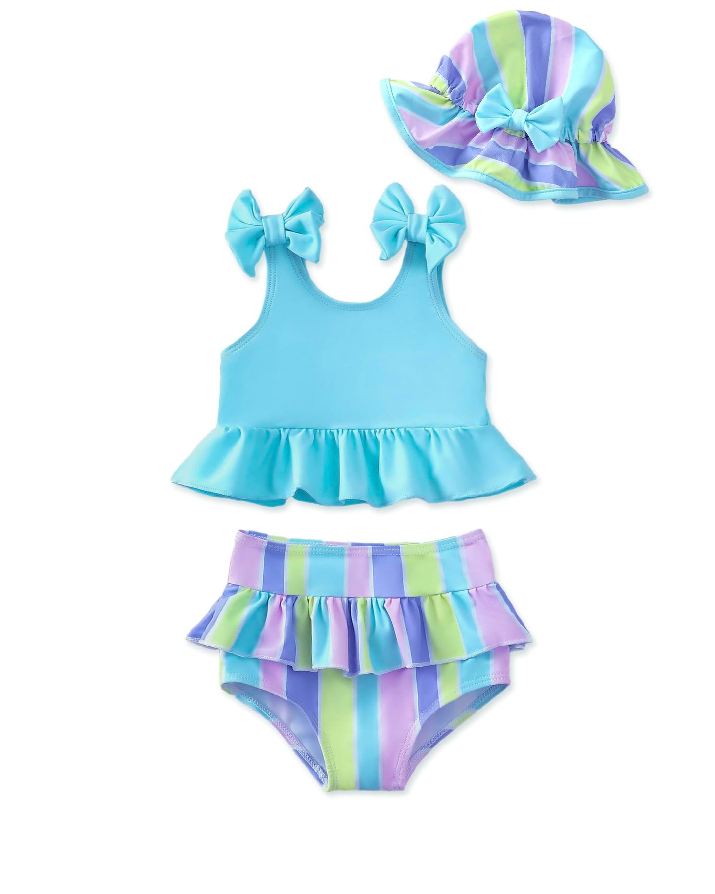 Mioglrie Baby Infant Swimsuit Girl Toddler Bathing Suit Girl Summer Beach Bikini Tankini Swimwear Hat 3-24 Months 2t-5t
