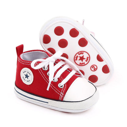 Unisex Baby Girls Boys Canvas High-top Shoes, Newborn Infant Anti-Slip Soft Sole Frist Walking Breathable Sneakers