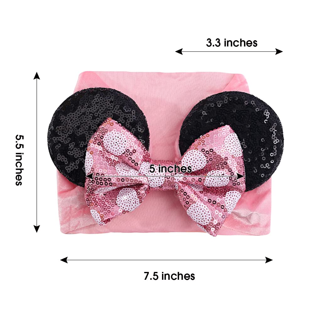 JIAHANG Baby Leopard Bows Turban Knotted Head Wraps, Hair Bows Headbands Stretchy Hair bands for Infant Toddlers Girls (pink leopard)
