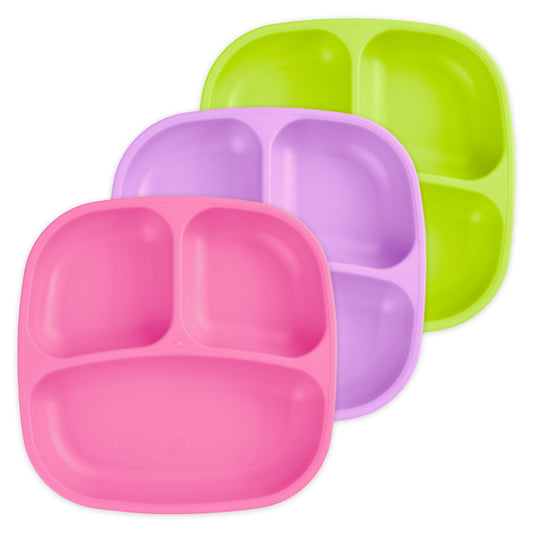 Re-Play Toddler Plates with Dividers - Deep-Walled 3 Compartments Divided Plates for Kids - Dishwasher & Microwave Safe - Made in USA - Set of 3-7.37" x 7.37" x 1.25" - Princess