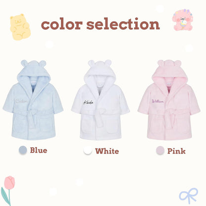 Personalized Flannel Kids Robes for Boys & Girls, BUGMKCS Customized Baby Toddler Cotton Premium Boys Robe with Embroidered Name, Cute Bear Spa Robe Girls Bathrobe, Perfect Gifts for Birthday, Christmas