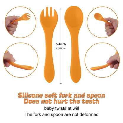 Qshare Powerful Suction Plates for Baby and Toddler,Baby Divided Plate,Thanksgiving Plates with Fork and Spoon,Duck Baby Plate Non-Slip,BPA Free,Microwave & Dishwasher Safe (Orange)