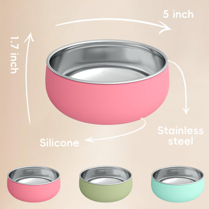 Bella's Friends Stainless Steel Baby Bowls with Silicone Sleeve 3 Pack, 4.3” for Toddlers Kids Feeding, Non-Slip, Non-Toxic, Mess-Free, Dishwasher Safe, Fit High Chair Size, Rose green Khaki