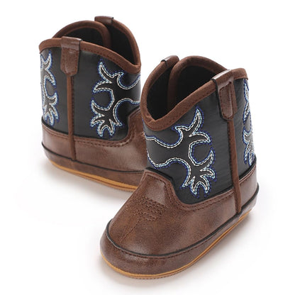 Kuner Baby Cowboy Boots Western Boots Toddler Cowboy Bootie Soft Sole Non-Slip Crib Shoes for Infant Boys Girls0-18 Months