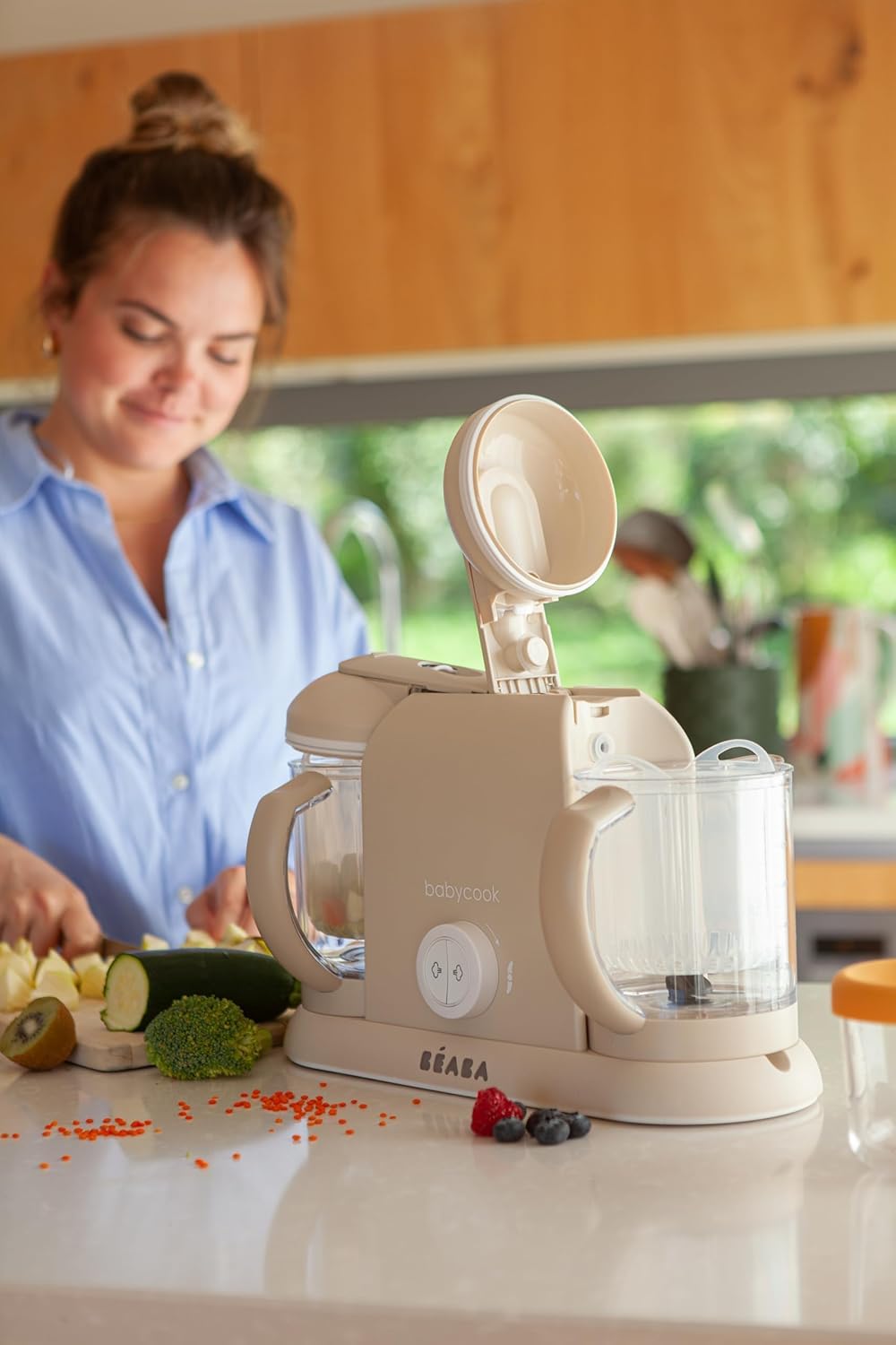 BEABA Babycook Duo 4 in 1 Baby Food Maker, Puree Steamer and Blender for Purees, Grinder with Auto Steam Cooking, Lrg 9.1 Cup Capacity, Makes 54 Servings in 20 Mins, Charcoal